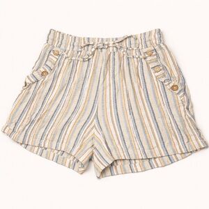 Angie Striped Paperbag Waist Shorts Rayon Blue Mustard Boho Size M